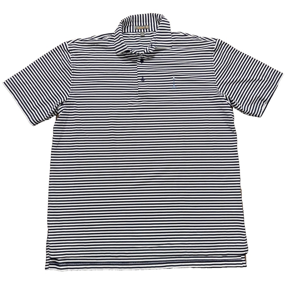 Peter Millar Summer Comfort Polo Navy Blue White Strips Men's Size Large Golf